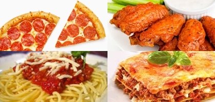 Pizza Spaghetti Lasagna Buffalo Wings